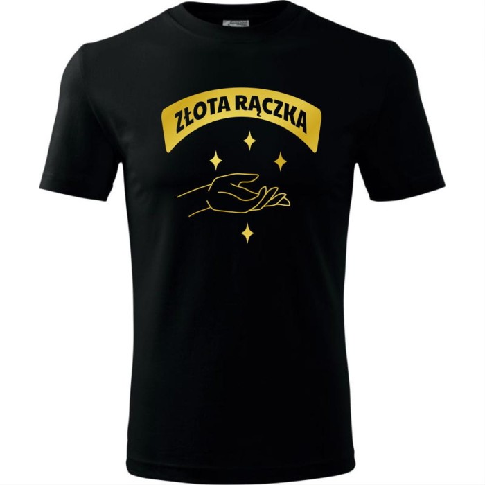 czarna męska koszulka - złota rączka.