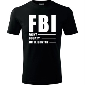 czarny męska koszulka - fbi - fajny, bogaty, inteligentny.