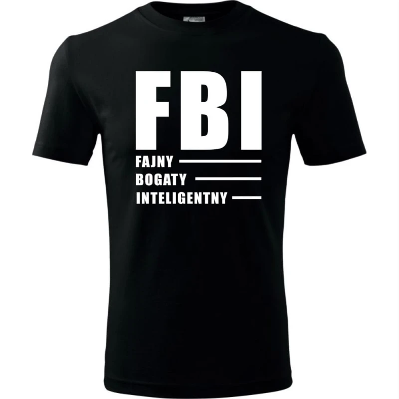 czarny męska koszulka - fbi - fajny, bogaty, inteligentny.