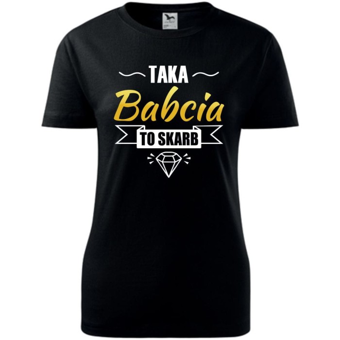 czarna Damska koszulka - Taka babcia to skarb - t-shirt na prezent urodziny dla babci dzień babci.