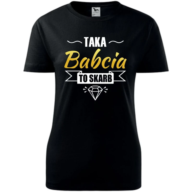 czarna Damska koszulka - Taka babcia to skarb - t-shirt na prezent urodziny dla babci dzień babci.