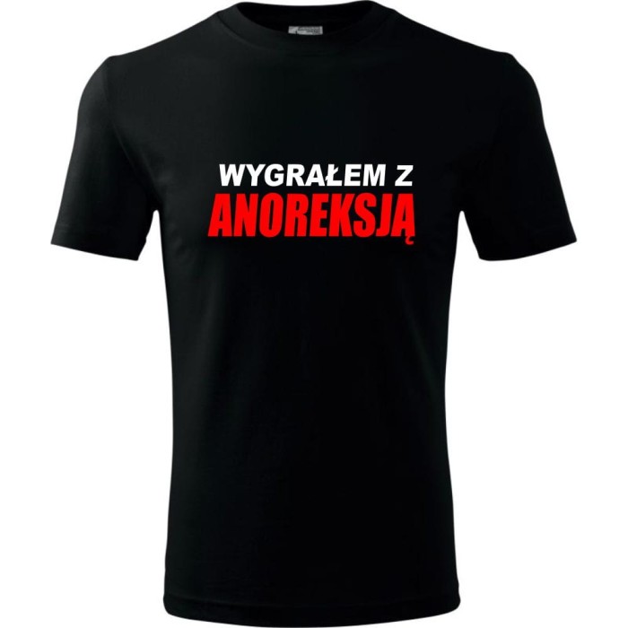 czarna Męska koszulka - Wygrałem z anoreksją
