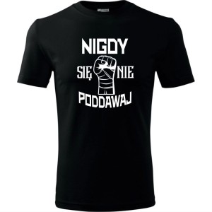 Czarna męska koszulka - nigdy się nie poddawaj.