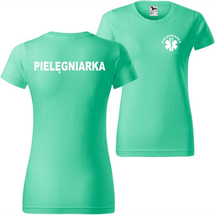 miętowa damska koszulka - pielęgniarka t-shirt.  Dostępne wszystkie rozmiary XS, S, M, L, XL, XXL. Zapraszamy do zakupu.