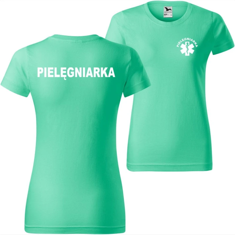 miętowa damska koszulka - pielęgniarka t-shirt.  Dostępne wszystkie rozmiary XS, S, M, L, XL, XXL. Zapraszamy do zakupu.