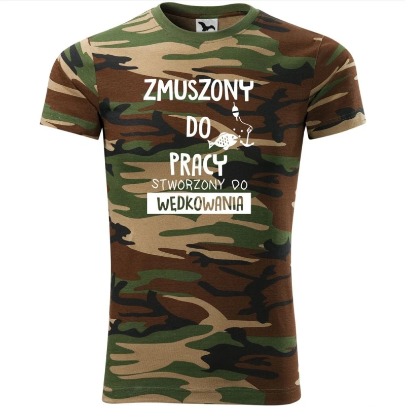 moro koszulka unisex - zmuszony do pracy stworzony do wędkowania