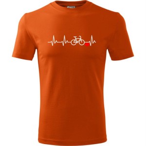 pomarańczowa bawełniana męska koszulka - linia życia rower - dla rowerzysty prezent t-shirt.
