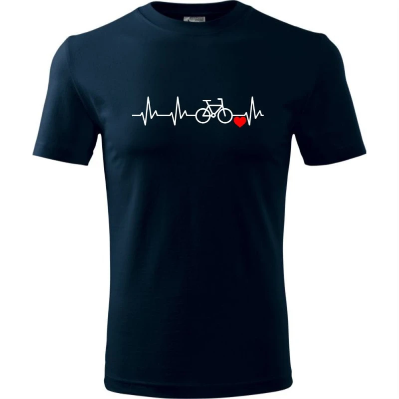 granatowa bawełniana męska koszulka - linia życia rower - dla rowerzysty prezent t-shirt.