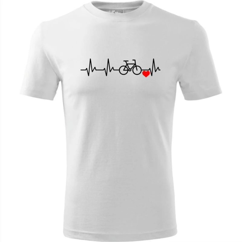 biała bawełniana męska koszulka - linia życia rower - dla rowerzysty prezent t-shirt.