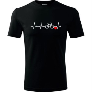 czarna bawełniana męska koszulka - linia życia rower - dla rowerzysty prezent t-shirt.