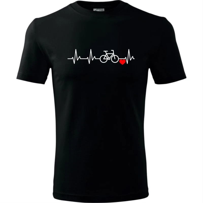 czarna bawełniana męska koszulka - linia życia rower - dla rowerzysty prezent t-shirt.