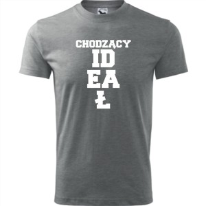 Szara Męska koszulka - Chodzący ideał - prezent dla chłopaka. Dostępne wszystkie rozmiary S, M, L, XL, XXL, XXXL, XXXXL. Zapraszamy do zakupu.