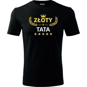 czarna męska koszulka - złoty tata 02.