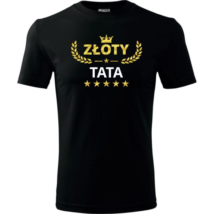 czarna męska koszulka - złoty tata 02.