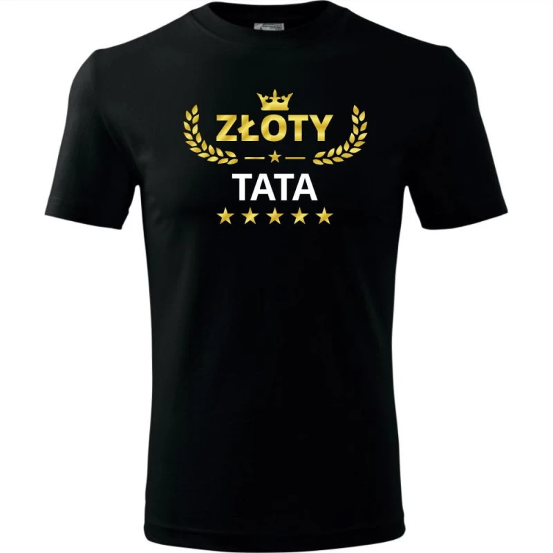 czarna męska koszulka - złoty tata 02.