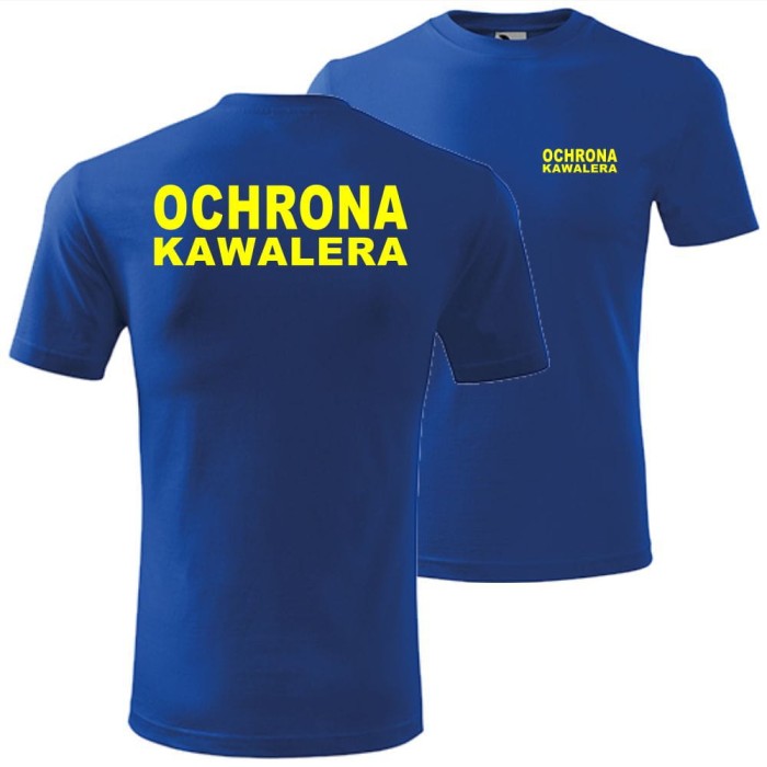 Niebieska męska koszulka - ochrona kawalera, na wieczór kawalerski dla całej ekipy. Dostępne wszystkie rozmiary S, M, L, XL, XXL, XXXL, XXXXL. Zapraszamy do zakupu.