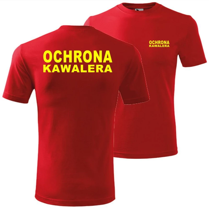 czerwona męska koszulka - ochrona kawalera, na wieczór kawalerski dla całej ekipy. Dostępne wszystkie rozmiary S, M, L, XL, XXL, XXXL, XXXXL. Zapraszamy do zakupu.