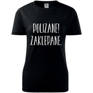 Czarna Damska koszulka taliowana - Polizane zaklepane.