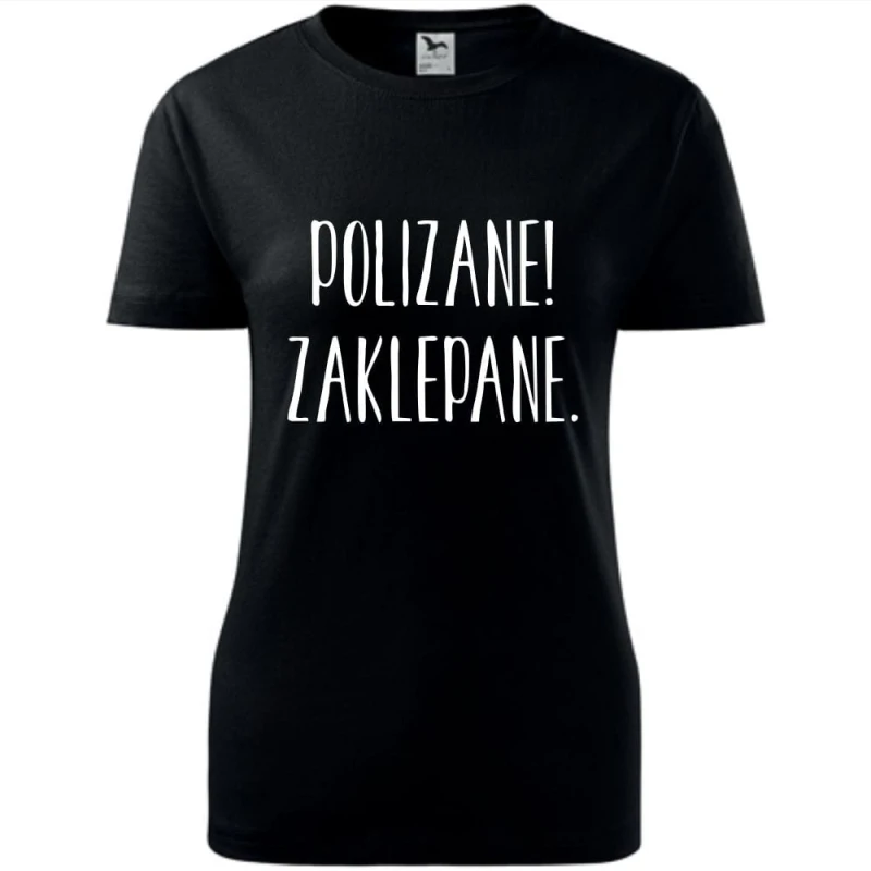 Czarna Damska koszulka taliowana - Polizane zaklepane.