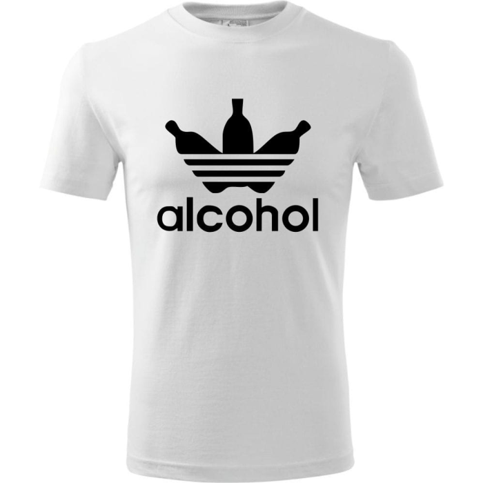 biała Męska koszulka - Alcohol, śmieszna i wyjątkowa. T-shirt jak znane logo ADIDAS. Dostępne wszystkie rozmiary S, M, L, XL, XXL, XXXL, XXXXL. Zapraszamy do zakupu.