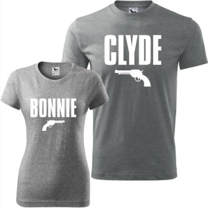 szary zestaw koszulek damska i męska - bonnie &amp; clyde prezent na walentynki i nie tylko.