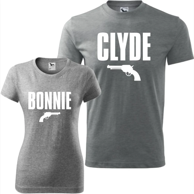 szary zestaw koszulek damska i męska - bonnie &amp; clyde prezent na walentynki i nie tylko.