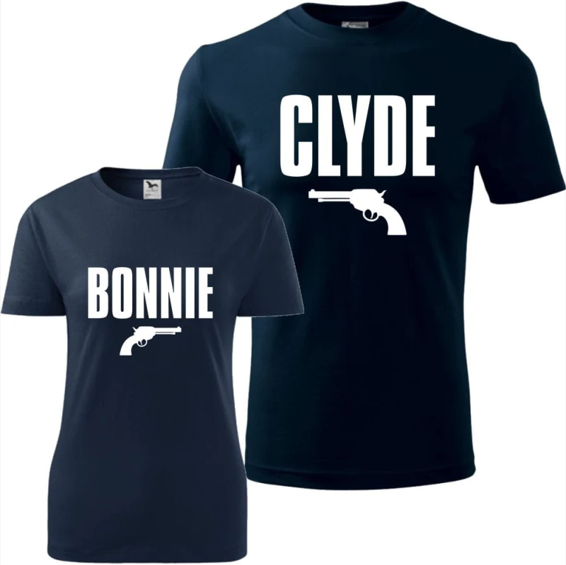 granatowy zestaw koszulek damska i męska - bonnie &amp; clyde prezent na walentynki i nie tylko.