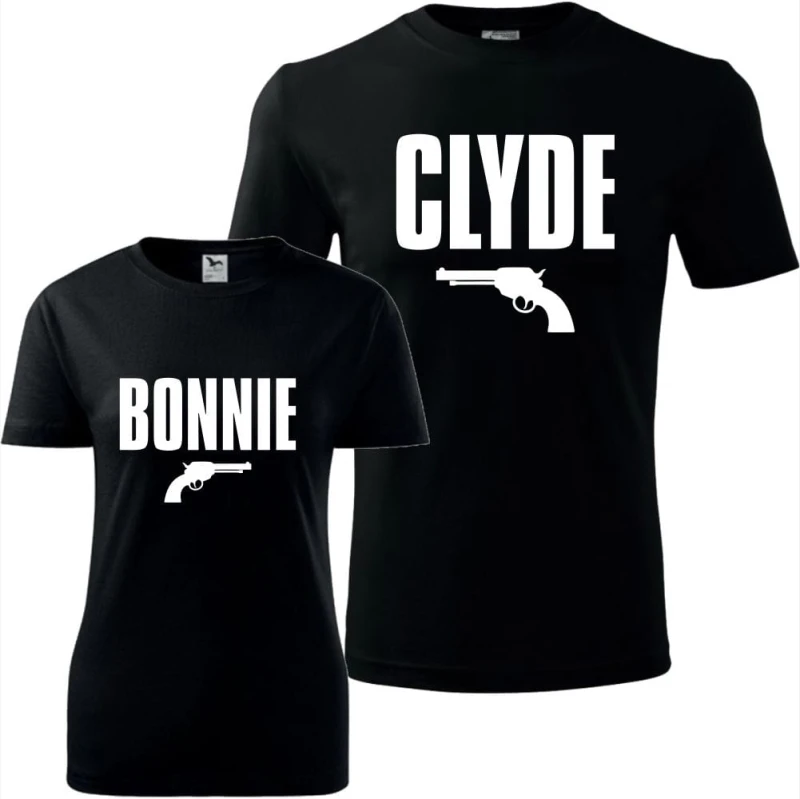 czarny zestaw koszulek damska i męska - bonnie &amp; clyde prezent na walentynki i nie tylko.
