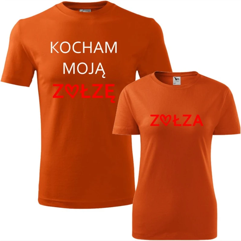 pomarańczowy zestaw koszulek damska i męska - kocham moją zołzę.