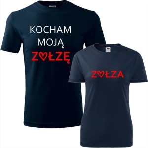 granatowy zestaw koszulek damska i męska - kocham moją zołzę.