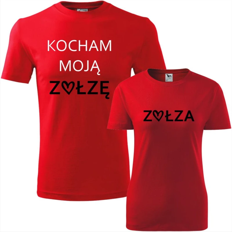 czerwony zestaw koszulek damska i męska - kocham moją zołzę.