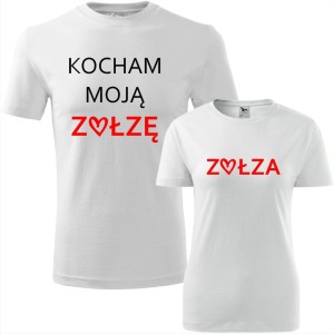 biały zestaw koszulek damska i męska - kocham moją zołzę.