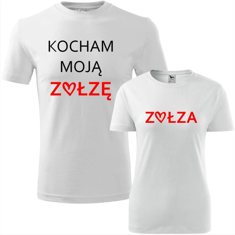 biały zestaw koszulek damska i męska - kocham moją zołzę.