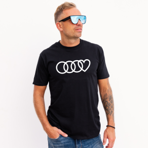czarna męska koszulka - audi love serce t-shirt motoryzacyjny dla fana samochodów