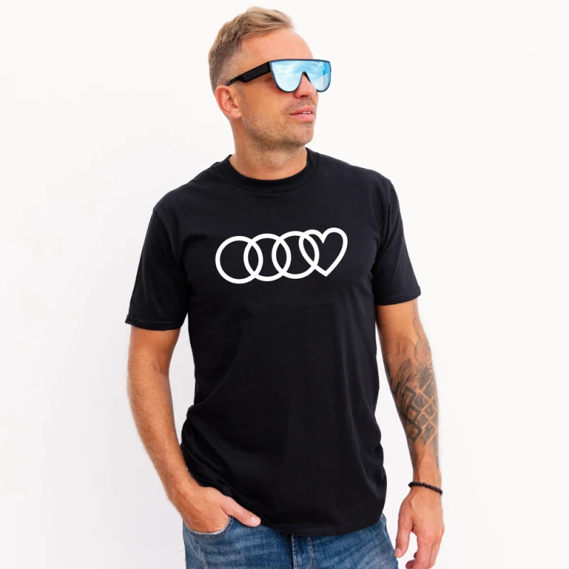 czarna męska koszulka - audi love serce t-shirt motoryzacyjny dla fana samochodów