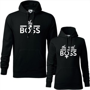 czarny zestaw bluz z kapturem damska i męska - the boss the real boss.