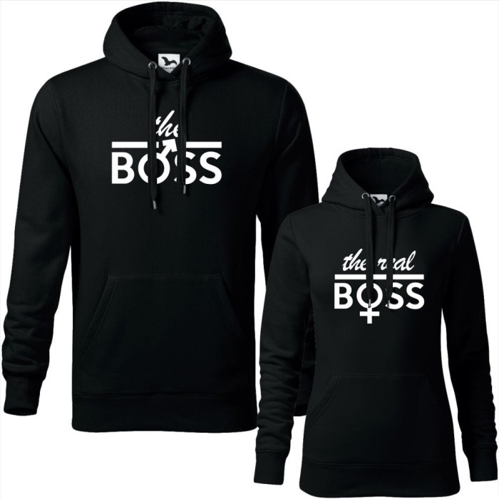 czarny zestaw bluz z kapturem damska i męska - the boss the real boss.