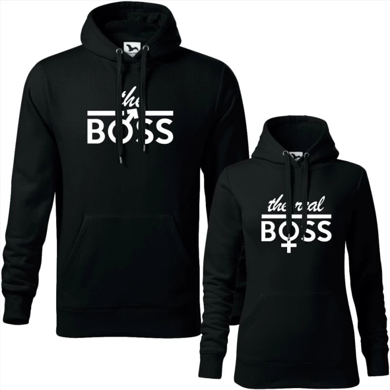 czarny zestaw bluz z kapturem damska i męska - the boss the real boss.