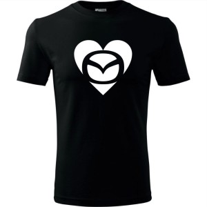 Czarna męska koszulka - mazda love serce t-shirt motoryzacyjny dla fana samochodów.