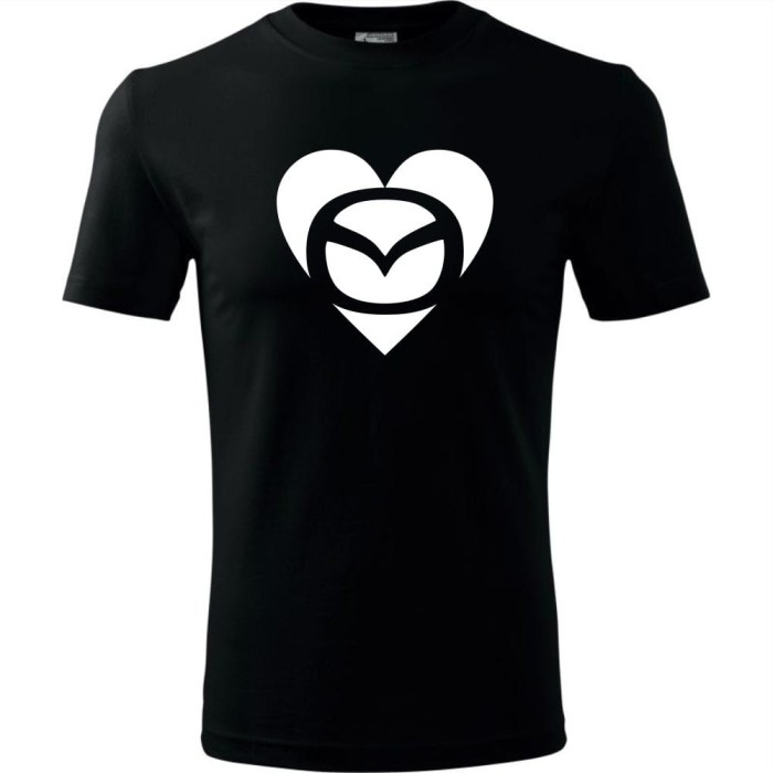 Czarna męska koszulka - mazda love serce t-shirt motoryzacyjny dla fana samochodów.