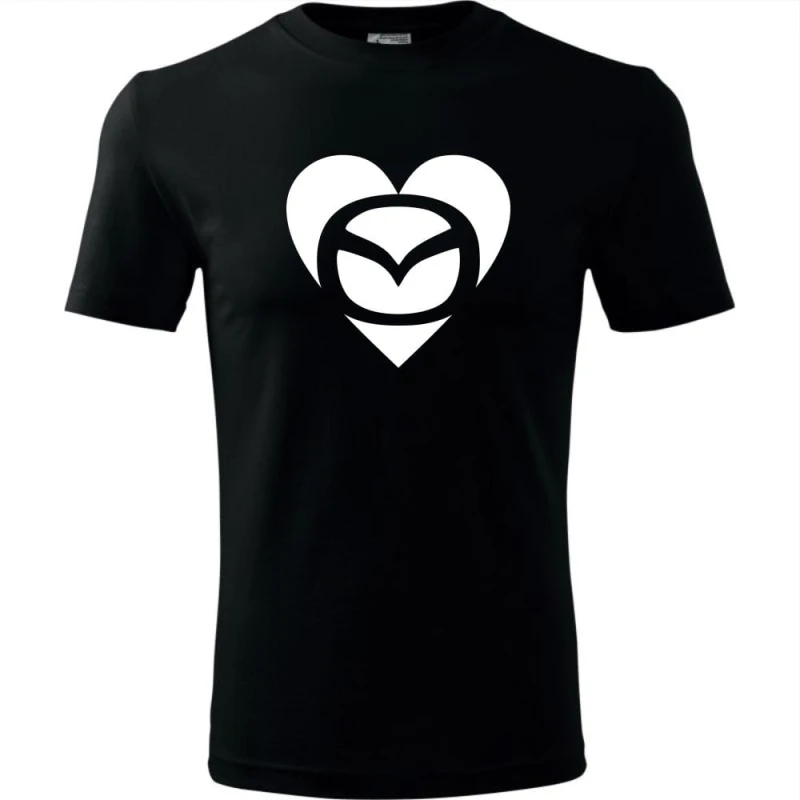 Czarna męska koszulka - mazda love serce t-shirt motoryzacyjny dla fana samochodów.