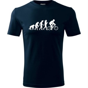 Granatowa Męska koszulka dla Rowerzysty - Ewolucja rower - t-shirt prezent. Dostępne wszystkie rozmiary S, M, L, XL, XXL, XXXL, XXXXL. Zapraszamy do zakupu.