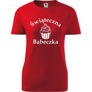 czerwona damska koszulka taliowana - świąteczna babeczka prezent na mikołaja, na boże narodzenie t-shirt dla niej.