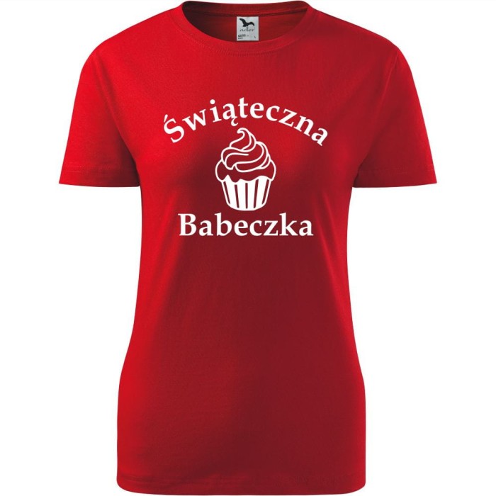 czerwona damska koszulka taliowana - świąteczna babeczka prezent na mikołaja, na boże narodzenie t-shirt dla niej.