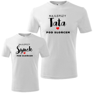 Biały zestaw koszulek męska i dziecięca - najlepszy tata i syn pod słońcem.
