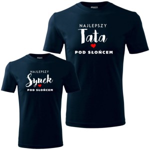 Granatowy zestaw koszulek męska i dziecięca - najlepszy tata i syn pod słońcem.