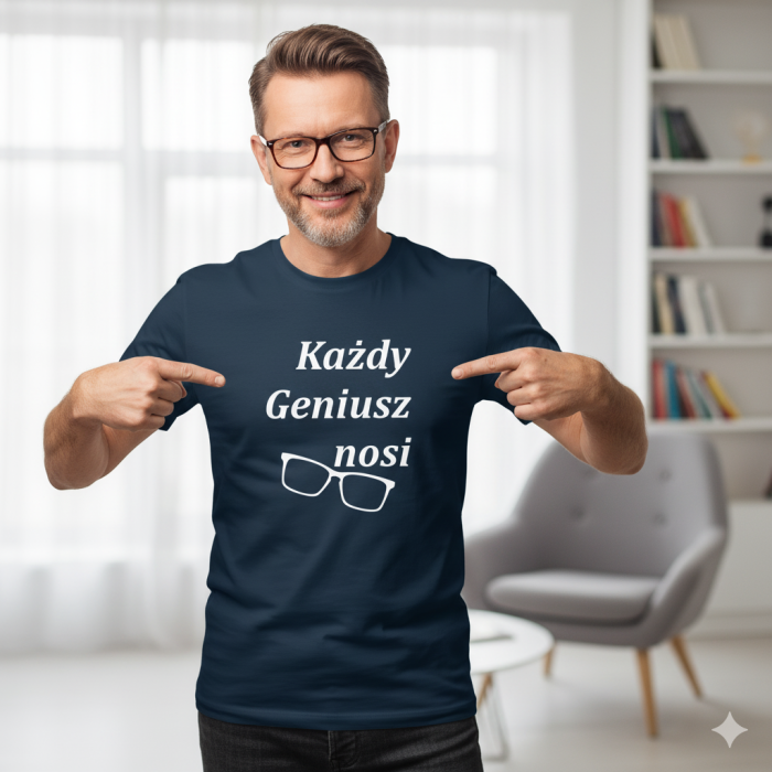 męska koszulka - każdy geniusz nosi okulary