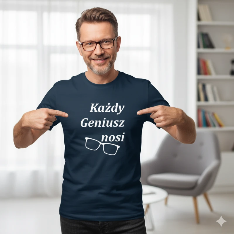 męska koszulka - każdy geniusz nosi okulary