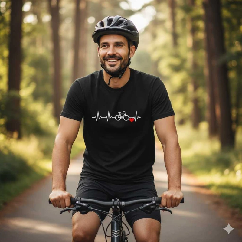 bawełniana męska koszulka - linia życia rower - dla rowerzysty prezent t-shirt.