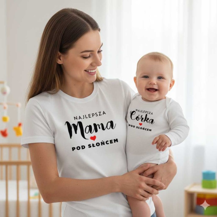 zestaw body niemowlęce + damska koszulka taliowana - najlepsza mama i córka pod słońcem.